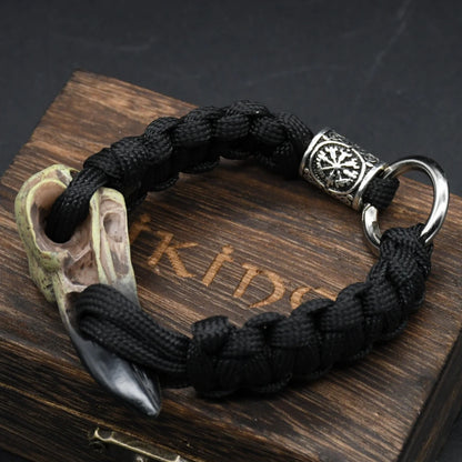 Odin Crow Skeleton Viking Bracelet - Norse Rune Bead Paracord Rope Valknut Eagle Pendant Amulet Jewelry Gift