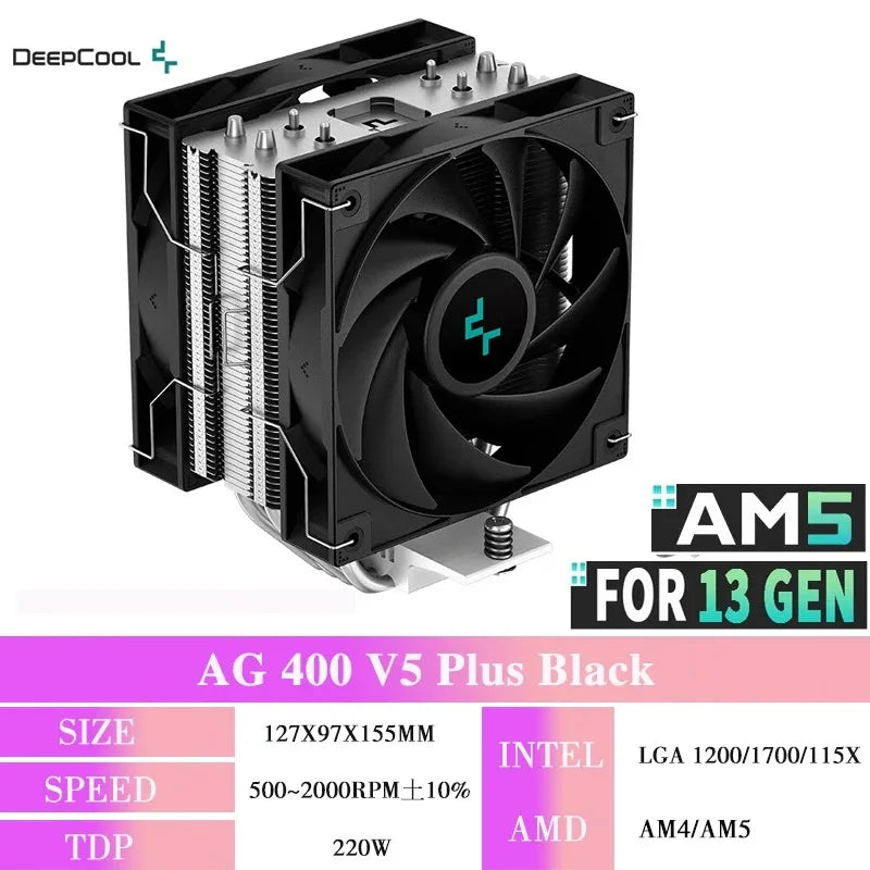DEEPCOOL AG400 ARGB CPU Air Cooler – 4 Heat Pipes PWM 220W TDP Radiator for Intel LGA1700/1200/115X & AMD AM4/AM5 High Performance Cooling Fan