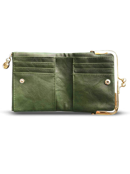 MIYIN Women’s Small Wallet – RFID Compact Bifold Leather Coin Purse with Zipper & Kiss Lock, Vintage Design