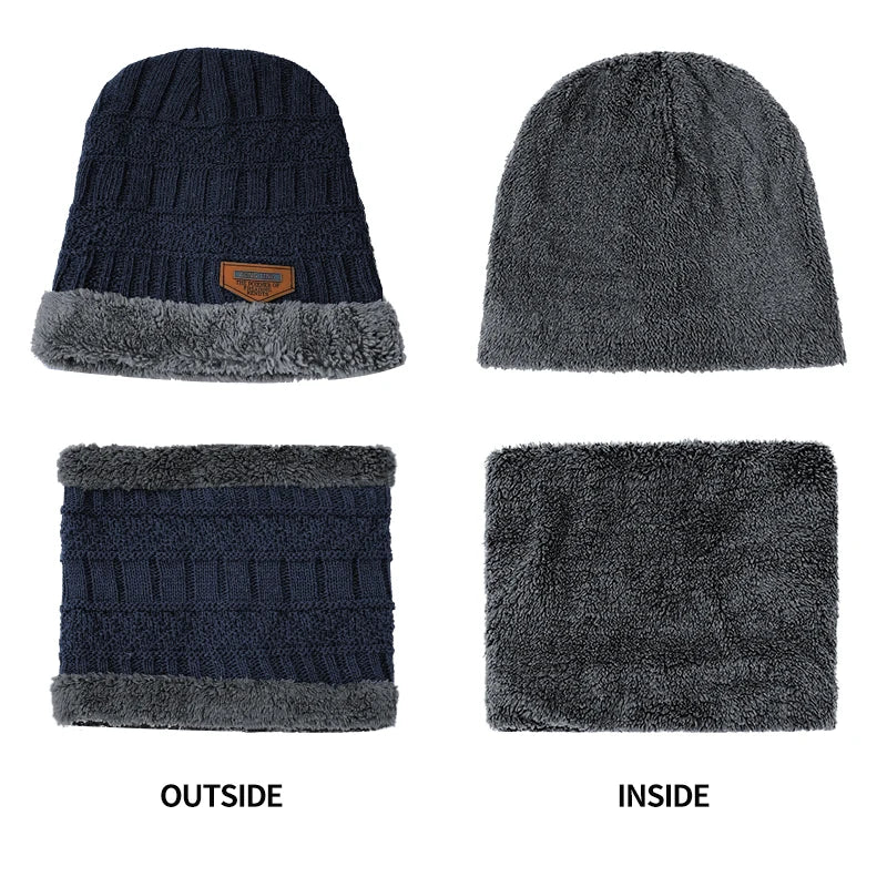 2022 Winter Beanie Hat Set for Men & Women - Thick Wool Knitted Cap with Neck Scarf & Balaclava Mask, Bonnet Style