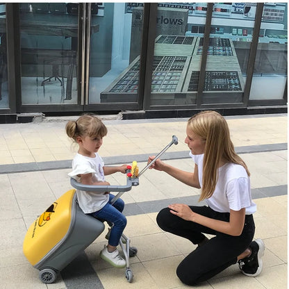Kids Ride-On Luggage with Wheels – Sit and Ride Yellow Trolley Suitcase for Boys & Girls, Baby Walking Travel Box