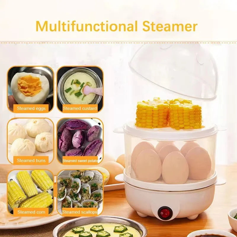 220V Multifunctional Electric Egg Boiler - Double Layer Egg Cooker and Mini Steamer for Kitchen Breakfast