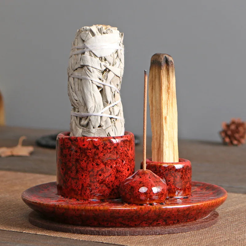 Ceramic Palo Santo Sticks Holder – 4 in 1 Incense Burner, Sage Holder & Ash Catcher Tray for Meditation & Yoga Room