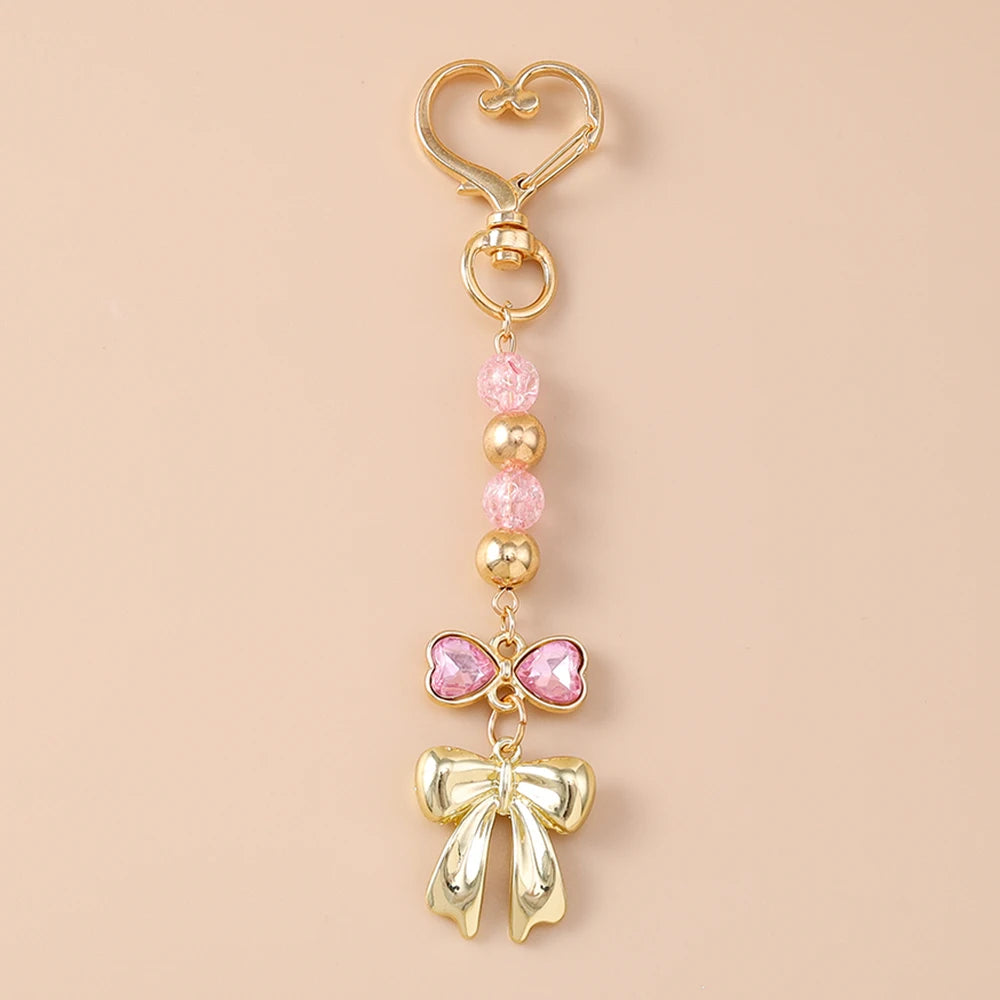 Cute Bowknot Heart Keychain - Crystal Pearl Pendant Charm for Women, Girls & Handbag Decoration