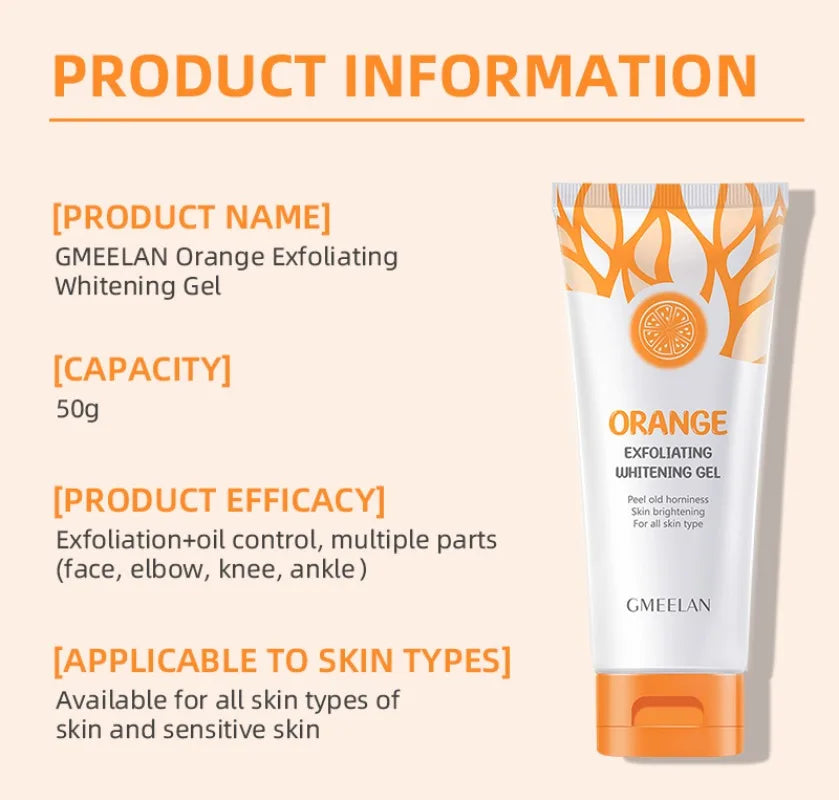 Orange Exfoliating Gel — Dead Skin Spot Remover, Brightening Peeling Scrub with Hydrating Moisturizer, 50g Korean Skin Care