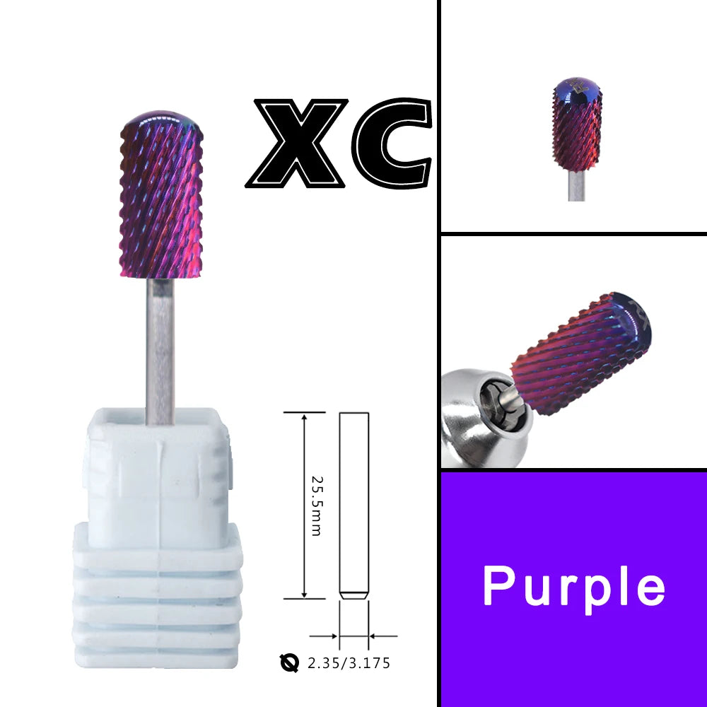 RolinStar 6.6 Purple Tungsten Carbide Nail Drill Bit – Dual-Hand Use, Large Round Top Barrel for Powder Removal
