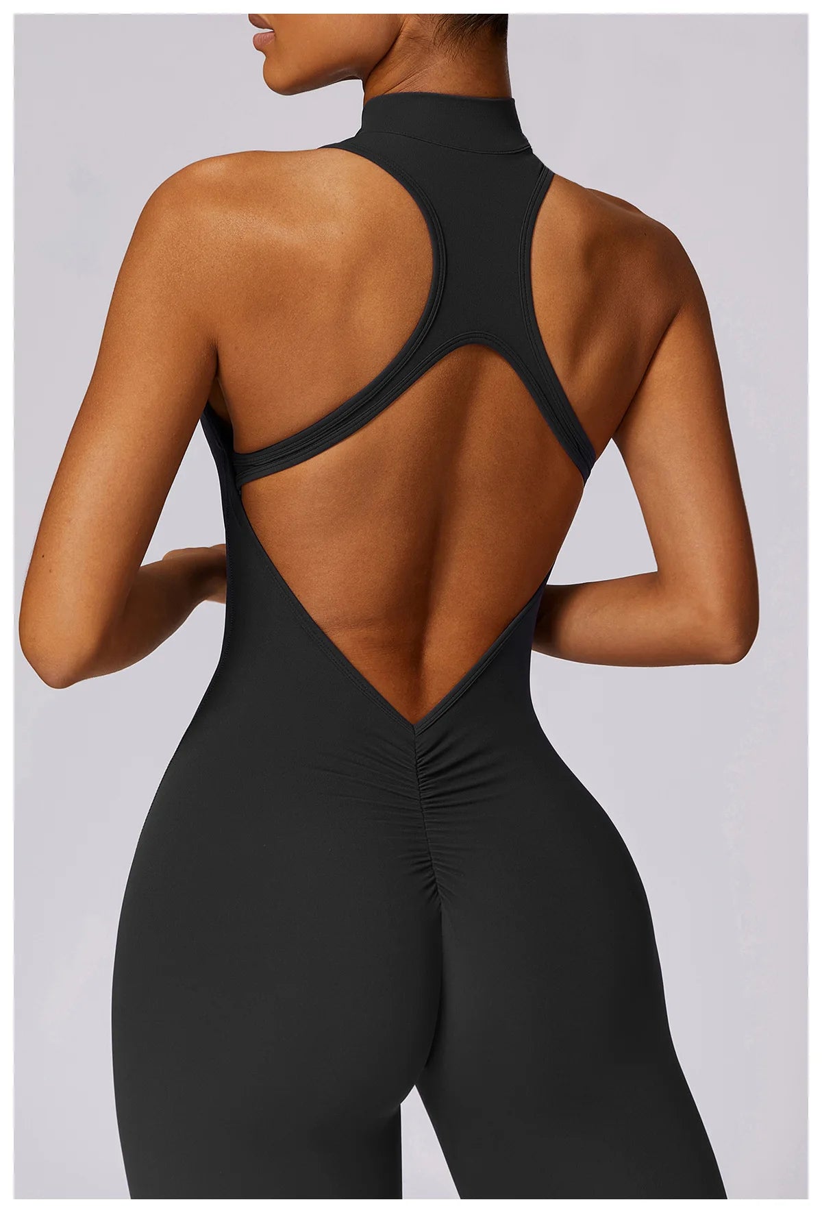Women’s V-Back One-Piece Sports Jumpsuit — Sleeveless Yoga Romper with Zipper Workout Bodysuit