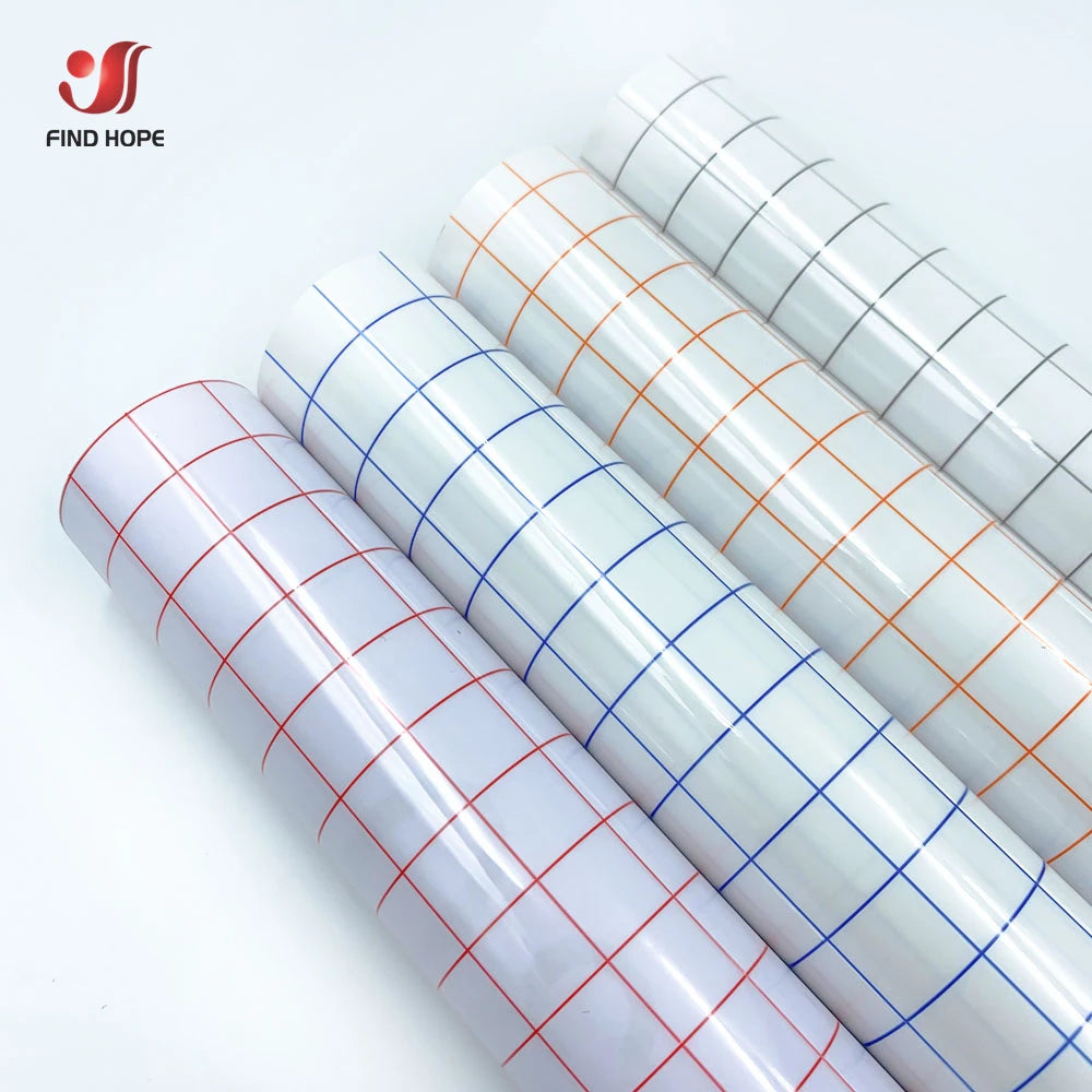 12 x 196 Inch Clear Vinyl Application Tape – Blue/Red Grid Transfer Paper for Car, Wall, and Craft Decals
