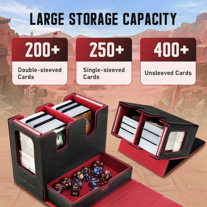 3-in-1 MTG Deck Box – Card Storage Case for 200+ Single-Sleeved TCG/CCG Cards with 4 Dividers & 2 Toploaders