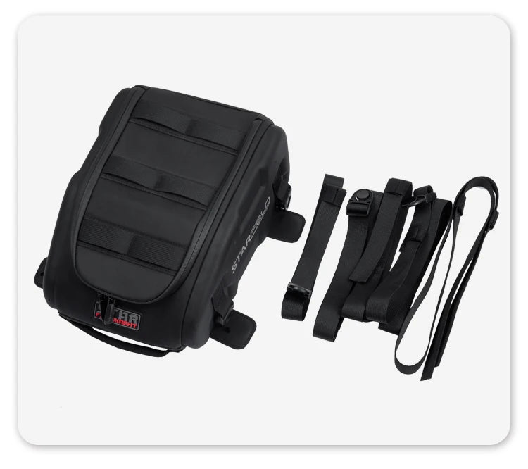Waterproof Motorcycle Seat Back Bag – Large Capacity Hard Tail Box Luggage for Racing & Riding, Black Fuel Tank Motorbike Storage