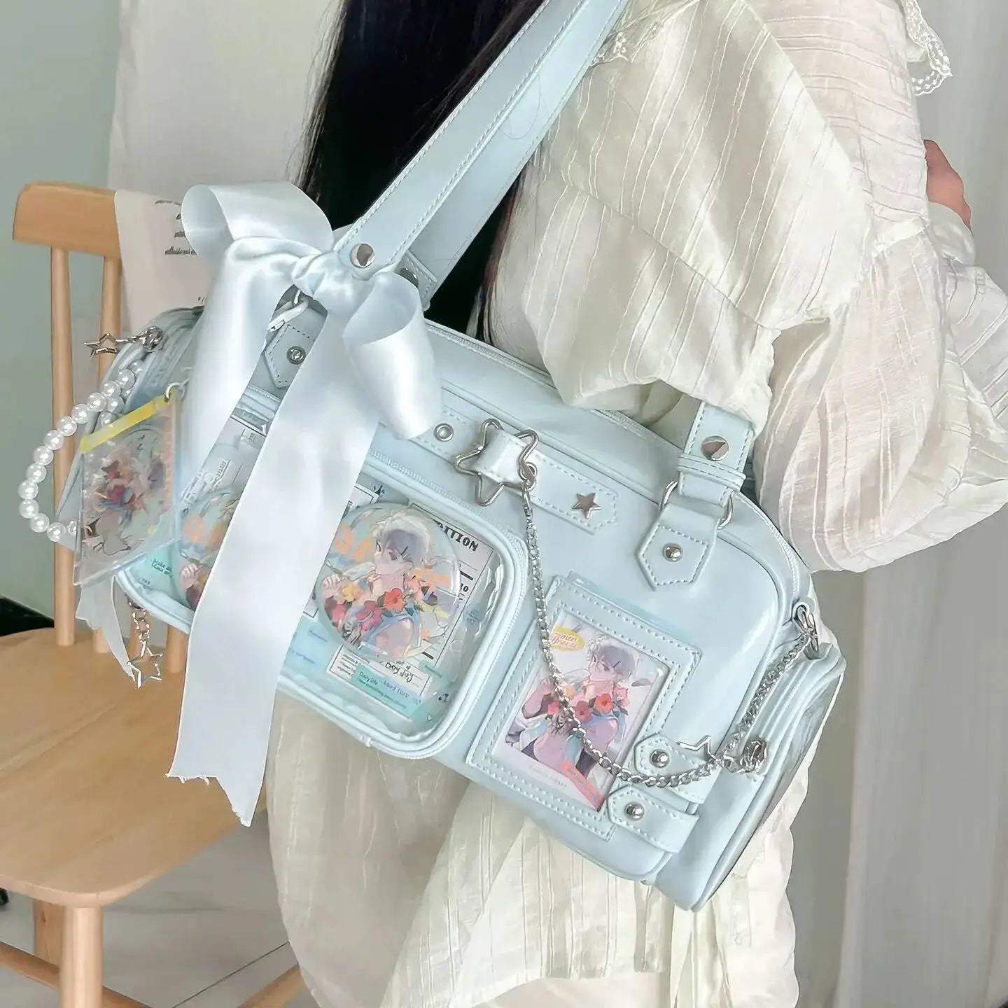 Y2K Star Chain Ita Bag - Transparent Large-Capacity Shoulder & Crossbody Display Bag