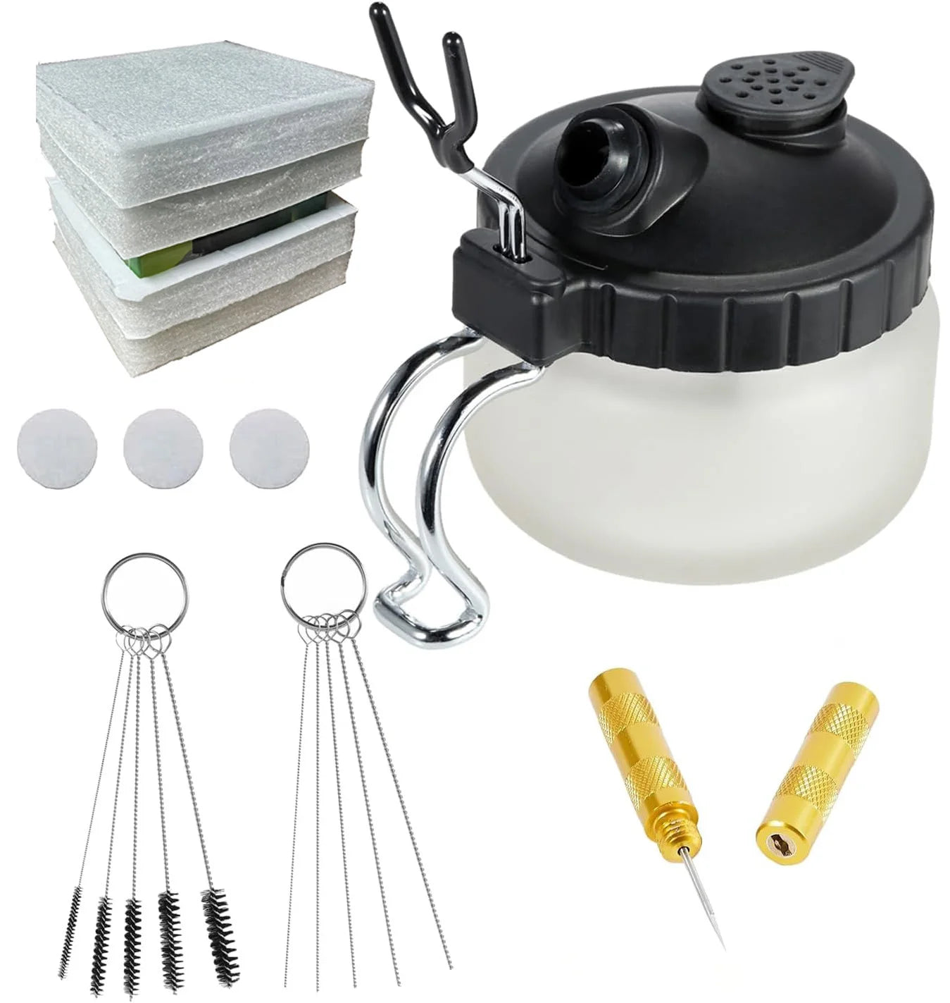 Joystar Airbrush Cleaning Kit – Complete Spray Gun Cleaning Tool Set with Needles, Nozzle Brushes & Glass Cleaning Pot Holder Bottle