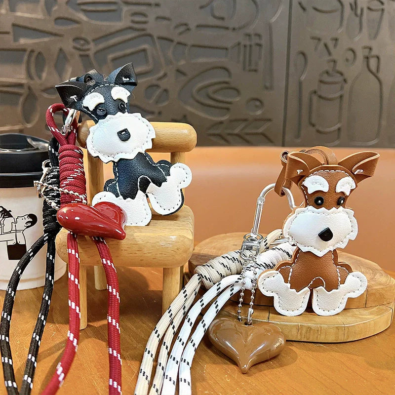 Cute Puppy & Heart Pendant Keychain – High-End Woven Rope Fashion Bag Charm Accessory, Versatile Stylish Bag Pendant for Women & Girls