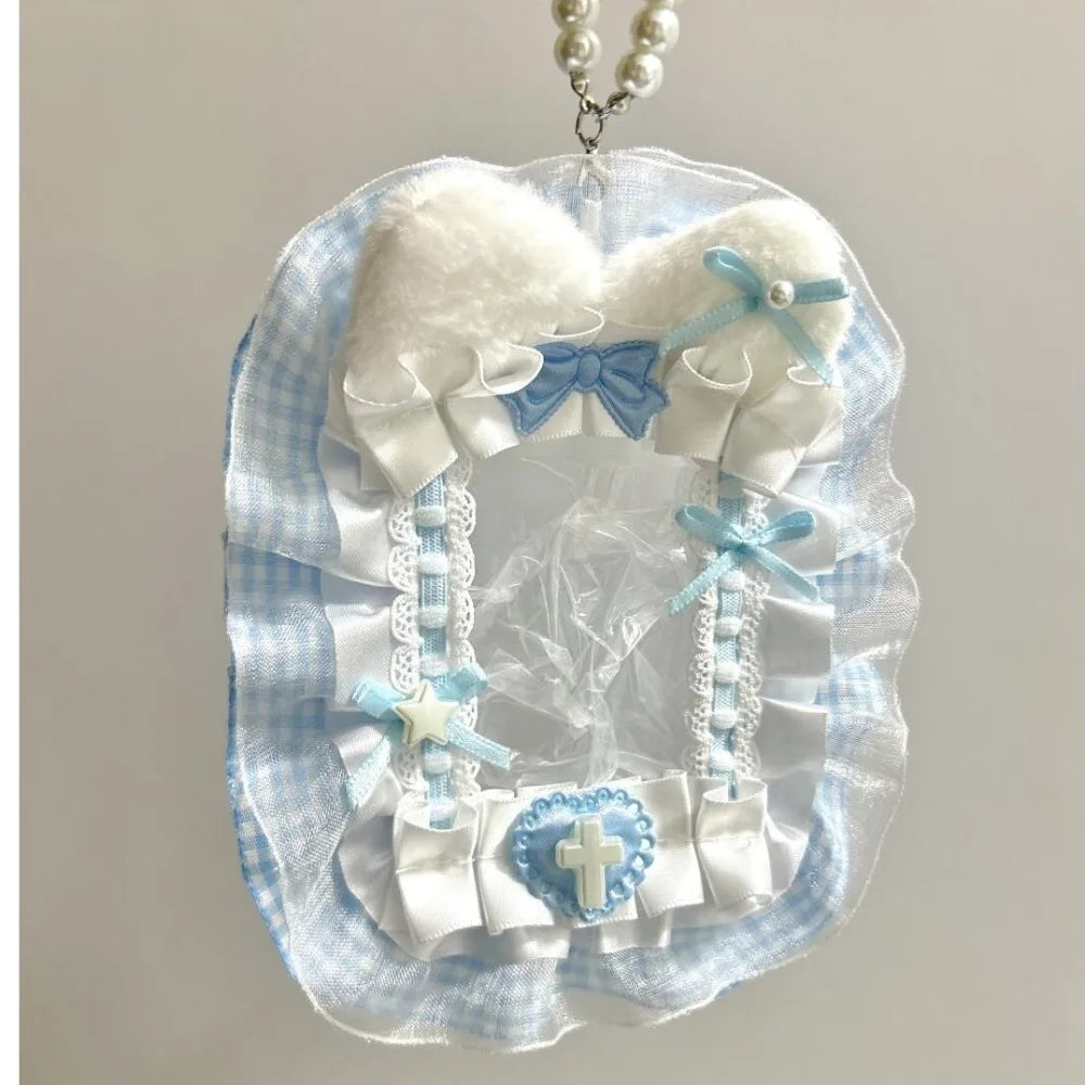 Kawaii Plush Photocard Holder - Lolita Lace Ribbon Idol Photo Display Case