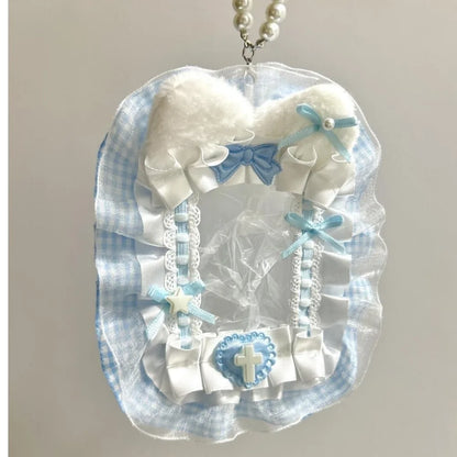 Kawaii Plush Photocard Holder - Lolita Lace Ribbon Idol Photo Display Case