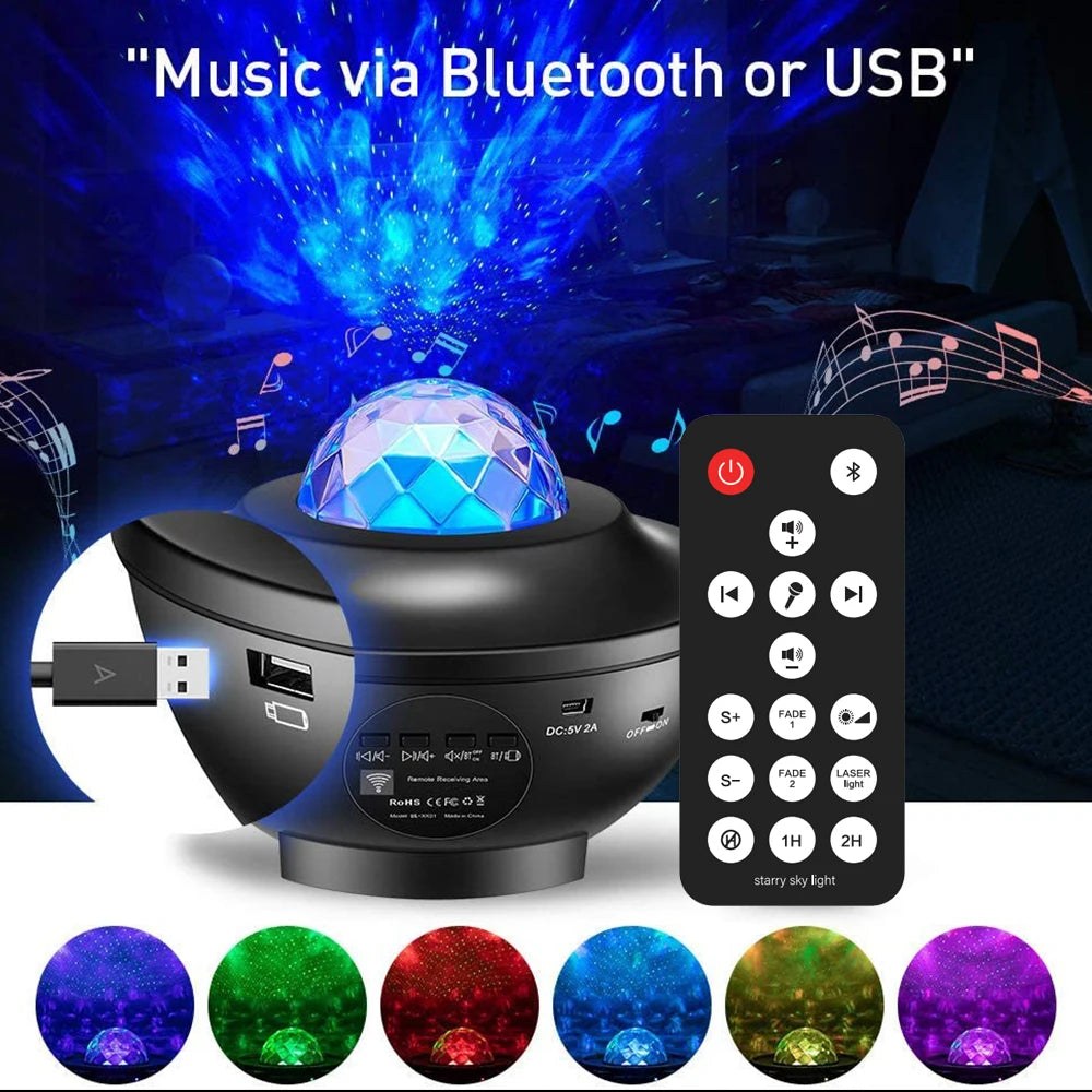 Star Projector Galaxy Projector for Bedroom, Music Speaker, Sound Activated, Remote Control & Timer, Starry Night Light Projector