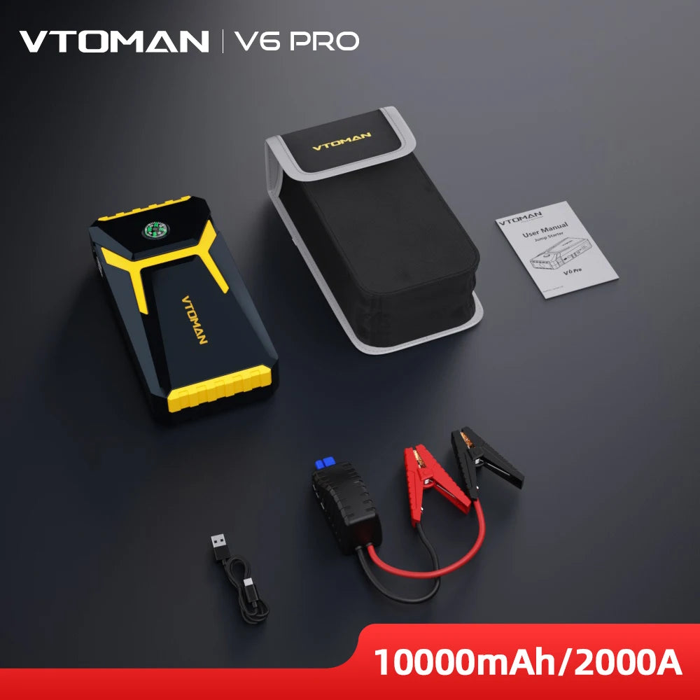 VTOMAN V6 Pro Car Jump Starter - 2000A Portable Power Bank Battery Charger Emergency Vehicle Booster Starting Device