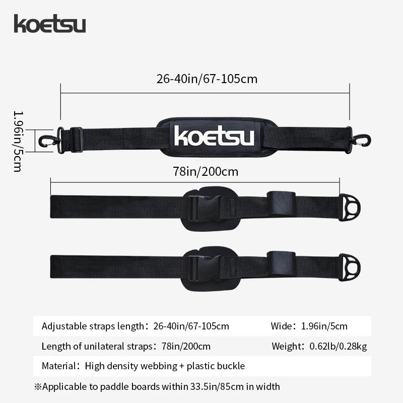 KOETSU Adjustable SUP Paddle Board Shoulder Strap — Comfortable Surfboard Carrying Belt