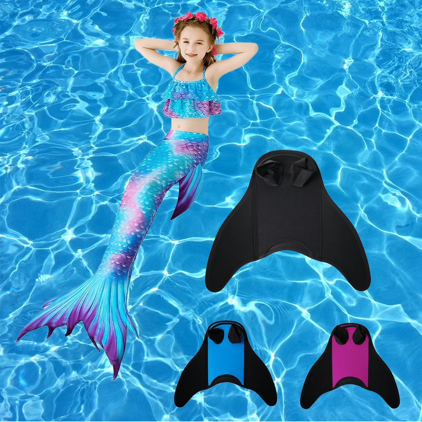 Mermaid Monofin Swim Fin — Full-Foot Flippers for Kids & Girls, Snorkeling, Swimming, and Water Sports