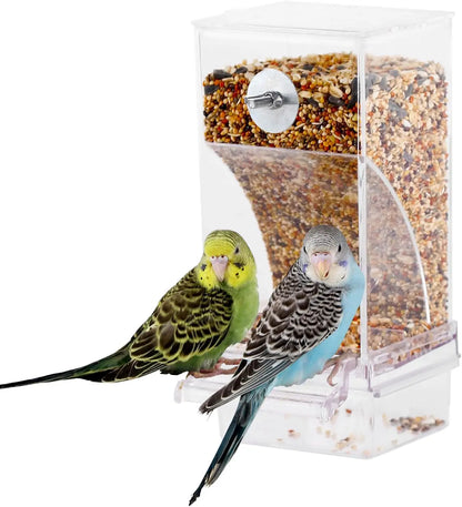 Automatic Bird Cage Feeder - Transparent No-Mess Anti-Spill Food Container for Parrots & Small Pet Birds