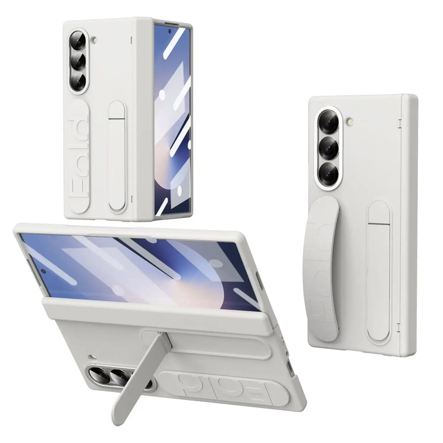 Original Silicone Grip Phone Case for Samsung Galaxy Z Fold 4-7 – Stand & Hinge Protective Cover with Glass Film