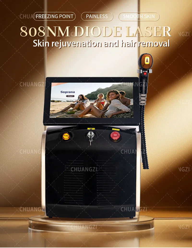 Professional Diode Ice Titanium Laser Hair Removal Machine - 3 Wavelength 755/808/1064nm, Face & Body Epilator for Salon Use