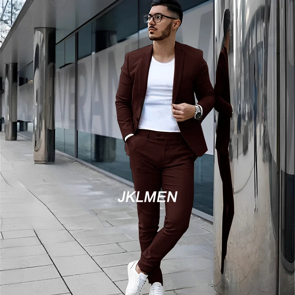 Gray Men’s 2 Piece Suit - Summer Casual Blazer & Pants Set for Wedding, Formal Events and Groom Style XS-5XL