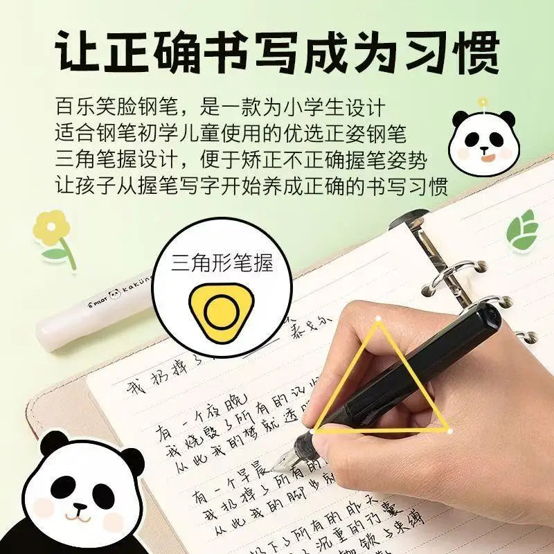 PILOT Kakuno Panda Limited Edition Smiley Fountain Pen – Fine Nib with 6 Replaceable Ink Cartridges Gift Set