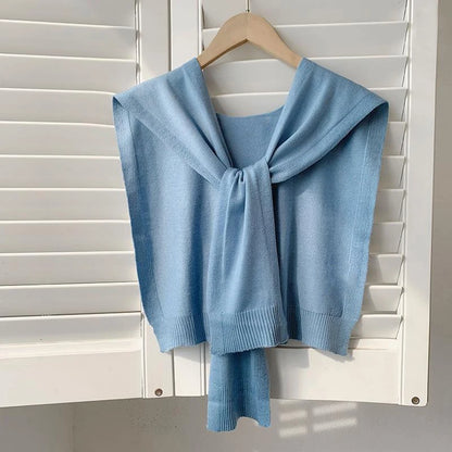 Women’s Summer Knitted Shawl – Thin Cape Scarf with Fake Collar Neck Guard