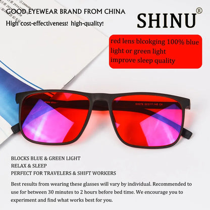 SHINU Blue Light Blocking Glasses – Red Lens Anti-Glare Eyewear for Men to Reduce Eye Strain