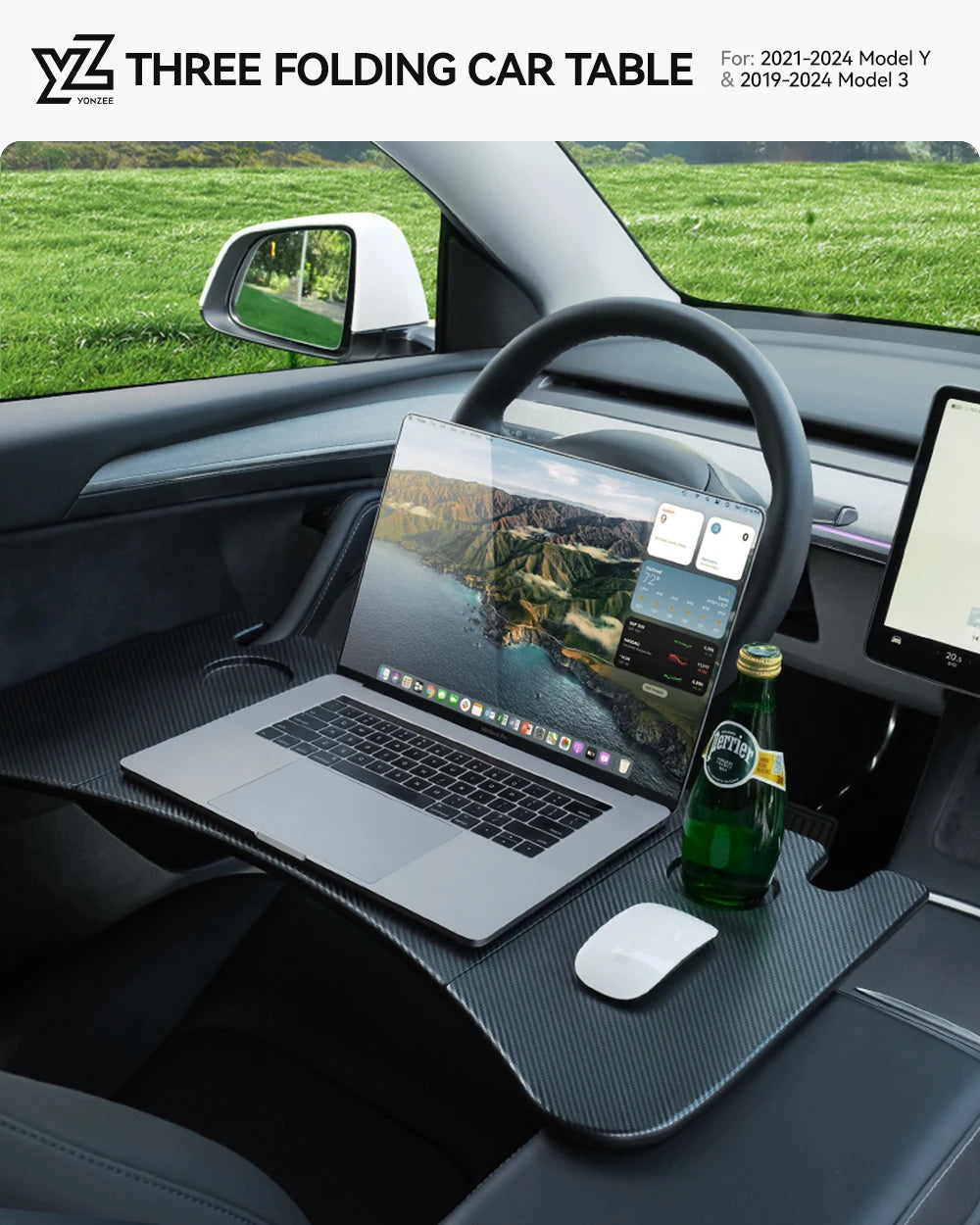 YZ Portable Steering Wheel Laptop Tray for Tesla Model 3/Y/X/S 2018-2025 – Travel Desk & Car Office Table Accessory