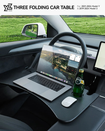 YZ Portable Steering Wheel Laptop Tray for Tesla Model 3/Y/X/S 2018-2025 – Travel Desk & Car Office Table Accessory