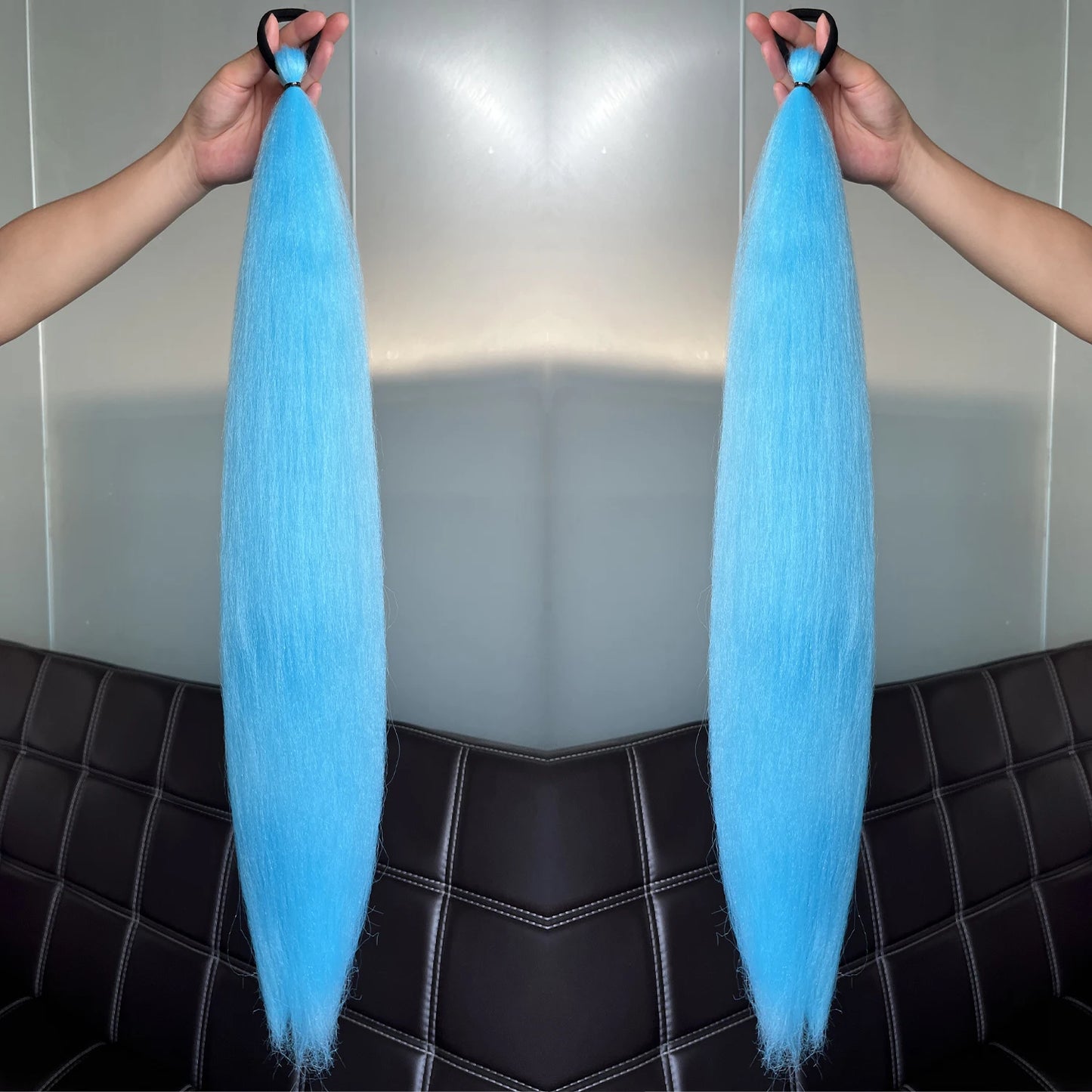 2Pcs Purple Synthetic Ponytail Extensions – Long Straight Hair Accessories with Rubber Bands for Women & Halloween