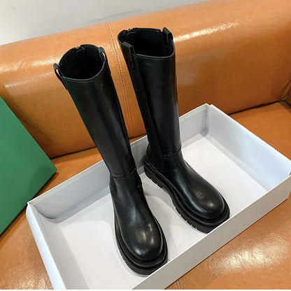 Platform Women's Knight Long Boots – Fashionable Warm Fur Knee-High Booties with Square Heels for Autumn & Winter