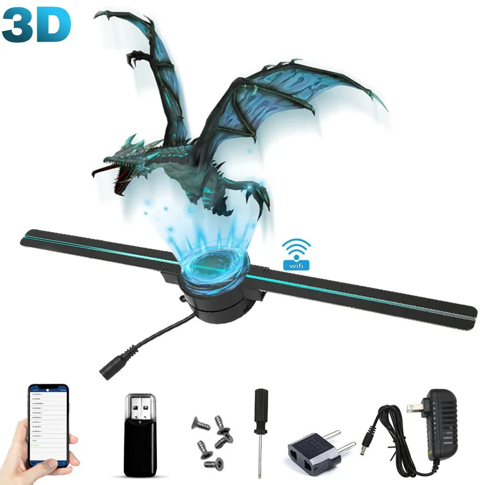 42CM 3D Hologram Fan WiFi HD Holographic Advertising Projector Display – Rotating LED Light for Shops, Bars, Parties & Christmas Promotion
