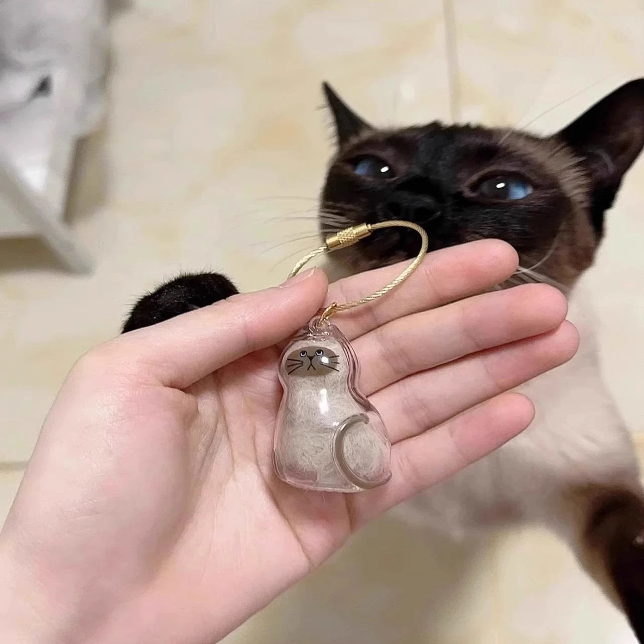 Ginger Cat Keychain Pendant – Siamese Calico Backpack Charm, Hair Storage Box Hanging Pet Grooming Travel Accessory