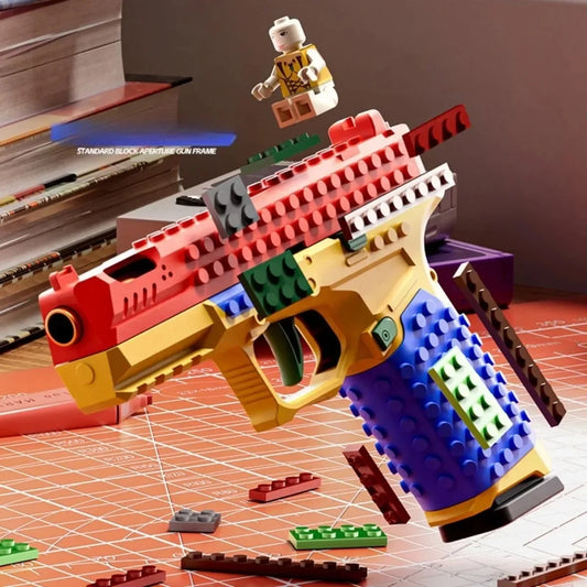 Building Block Toy Gun - Continuous Firing Shell Throwing Pistol with Blowback Design for Outdoor Play & Collectors