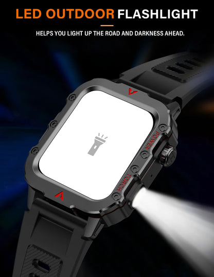 LAXASFIT Men’s Smart Watch – LED Flashlight, Outdoor Sports, Health Monitoring Wristwatch