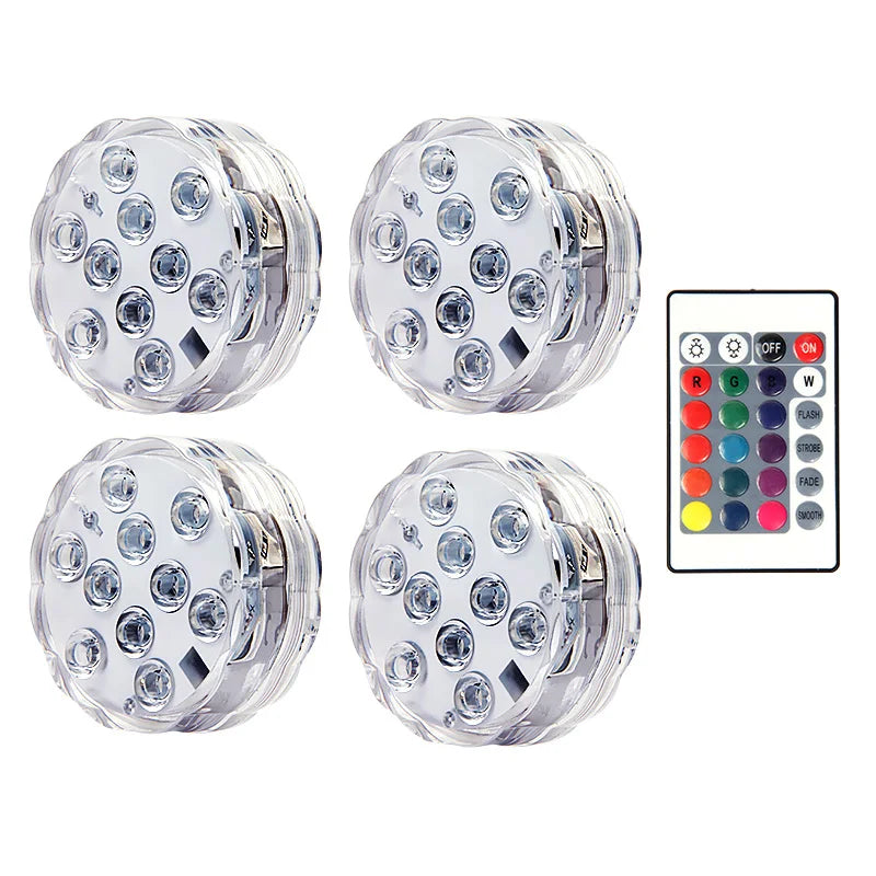 10LED RGB Submersible LED Light – Battery Operated Underwater Night Lamp for Pool, Garden, Wedding & Vase Decorations