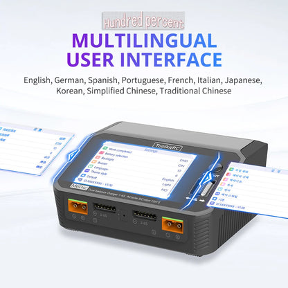 ToolkitRC M6DAC Dual Channel Smart LiPo Battery Charger – 200W AC, 350W DC x2, 15A for 1-6S LiHV PD 65W Discharger