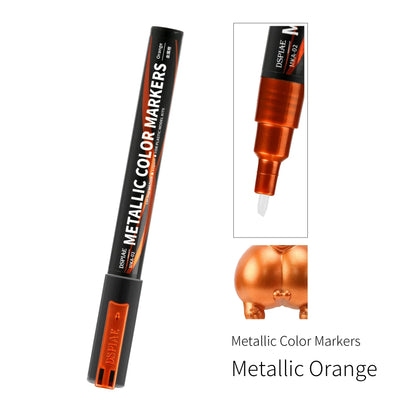 DSPIAE MKA Super Metallic Brush Marker Pens – Water-Based Eco-Friendly Paint Pens (Pink, Orange, Red, Blue, Green, Silver, Gold)