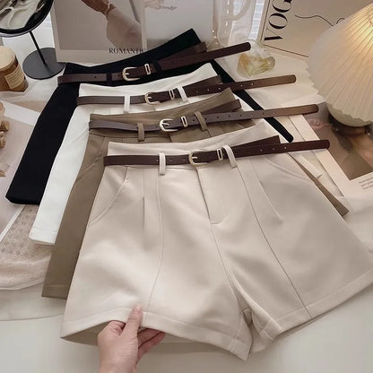 Casual Women’s A-Line Shorts — Vintage Solid High Waist Office & Streetwear Summer Trousers
