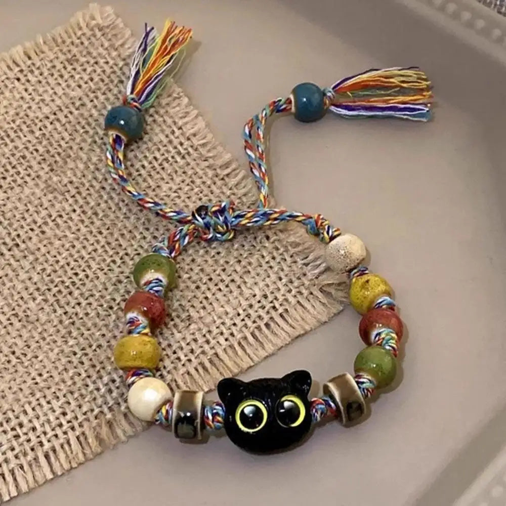 Luminous Cat Matching Bracelets for Couples | Glow-in-the-Dark Black & White Friendship Bangles | Cute Gift for Him & Her