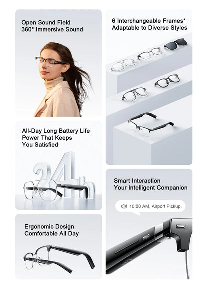 XIAOMI MIJIA Smart Audio Glasses Joyful Edition — Bluetooth 5.2, Detachable Headset, Long Standby, 2h Fast Charge, Anti-Leakage Sound