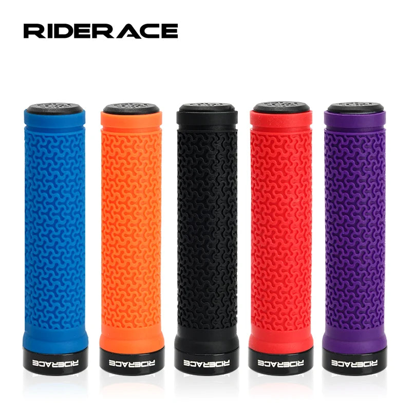 MTB Bicycle Handlebar Grips – Soft Rubber Non-Slip Grips with Single-Sided Lock & End Plugs for Mountain Bikes