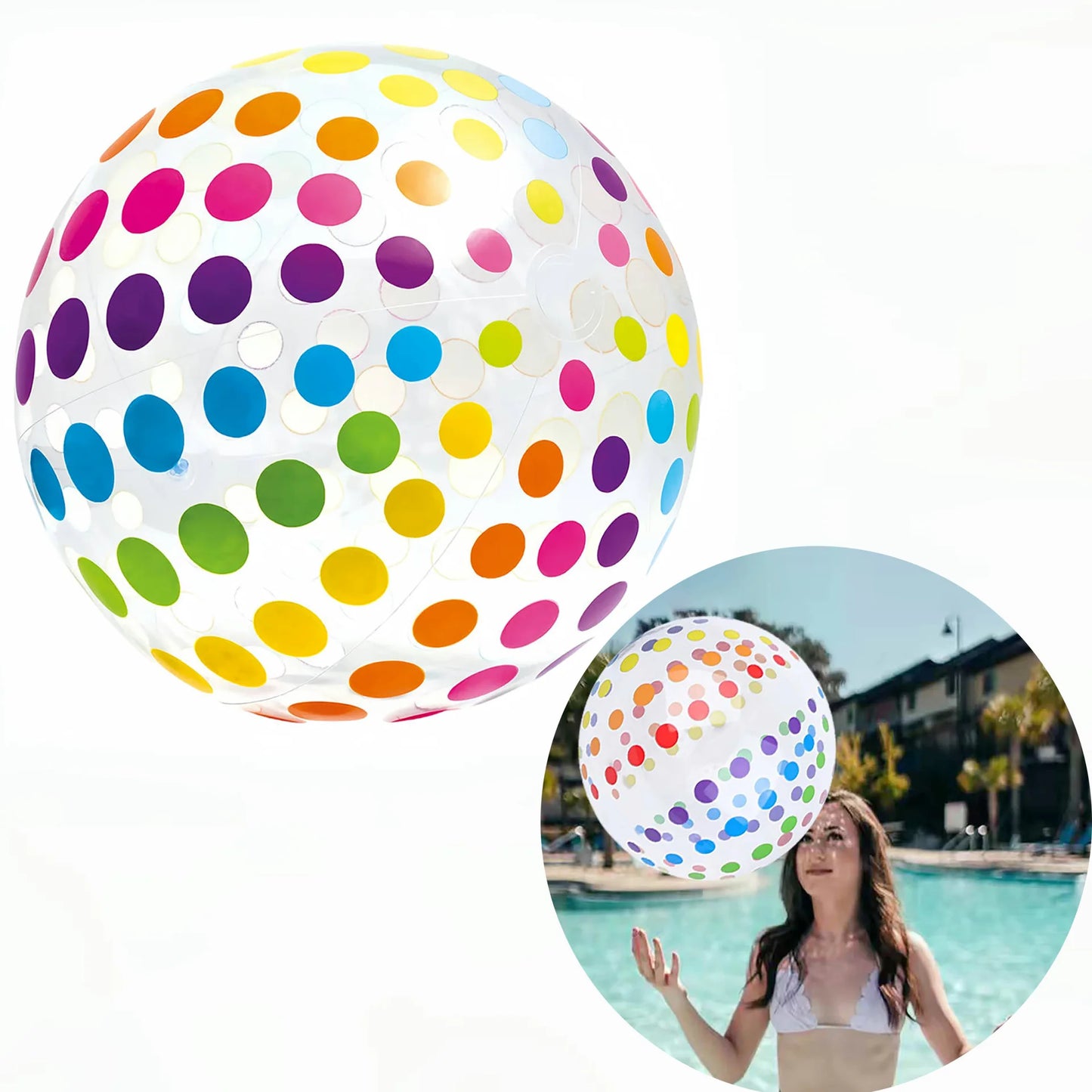2-Pack 15.35-Inch Colorful Striped Transparent Inflatable Beach Balls — Fun Set for Beach & Pool Party Games