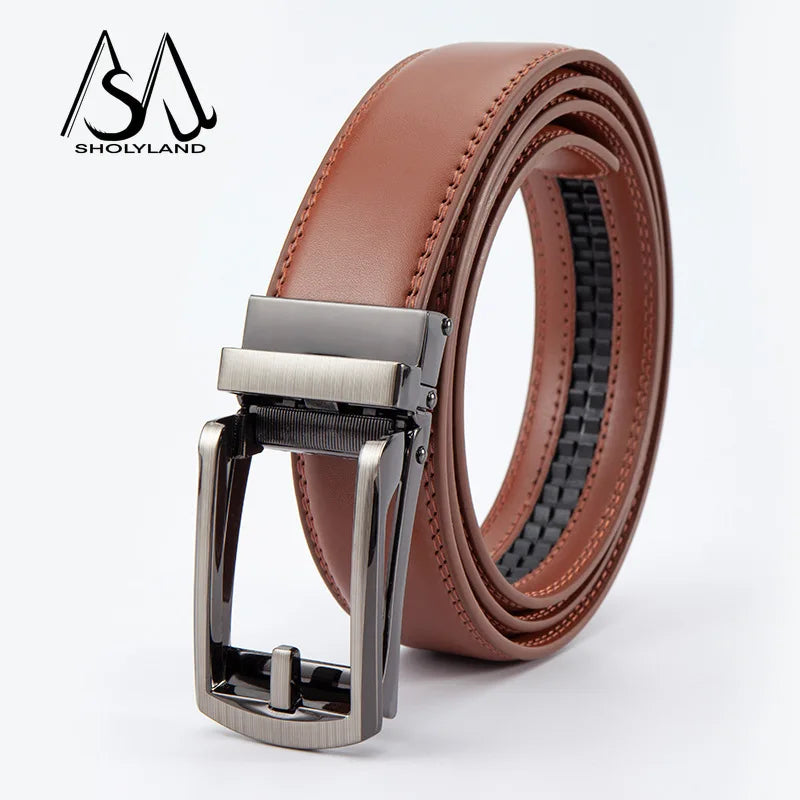 Men’s Classic Leather Belt – Trendy Two-Layer Cowhide with Alloy Automatic Buckle for Business & Casual Wear