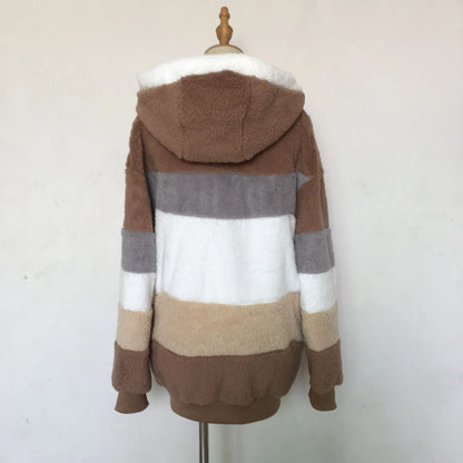 Oversized Jacket for Women – 2023 Autumn Winter Warm Plush Hooded Coat, Loose Fit Streetwear with Pockets