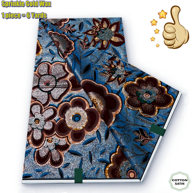 African Grand Golden Wax Fabric - Glitter Gold Ankara Pagne Batik Print Soft Cotton Fabric