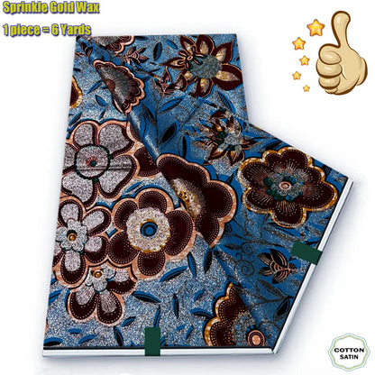 African Grand Golden Wax Fabric - Glitter Gold Ankara Pagne Batik Print Soft Cotton Fabric